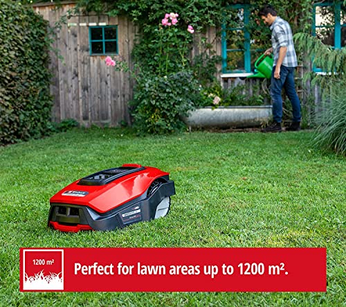 Einhell Power X-Change - Cortacésped robótico de 18 V con estación de Carga para césped de hasta 1200 m², Corte de césped multizona, Control de aplicación Bluetooth, Kit de Robot cortacésped FREELEXO