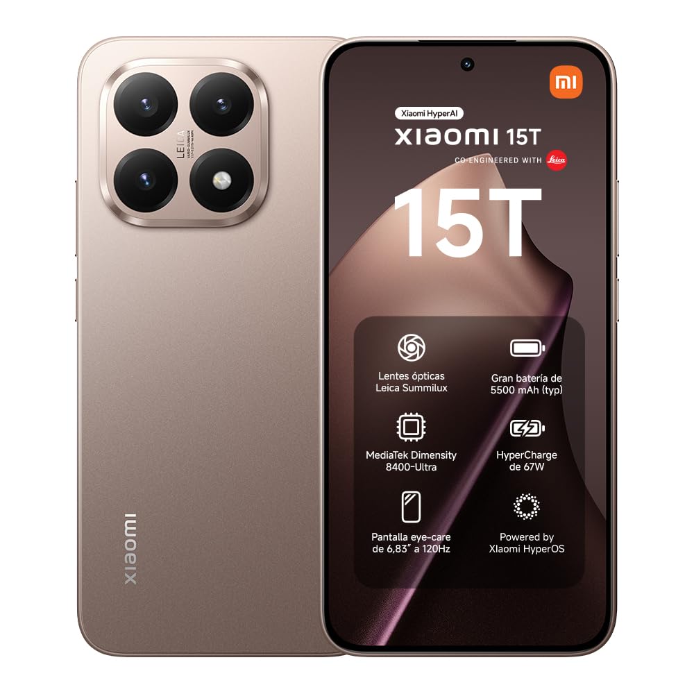 XIAOMI 15T - Smartphone de 12+256GB, Lente óptica Leica Summilux, MediaTek Dimensity 8400-Ultra, Pantalla Eye Care de 6,83" 120 Hz, HyperCharge de 67W, Cargador no Incluido, Rose Gold (Versión ES)