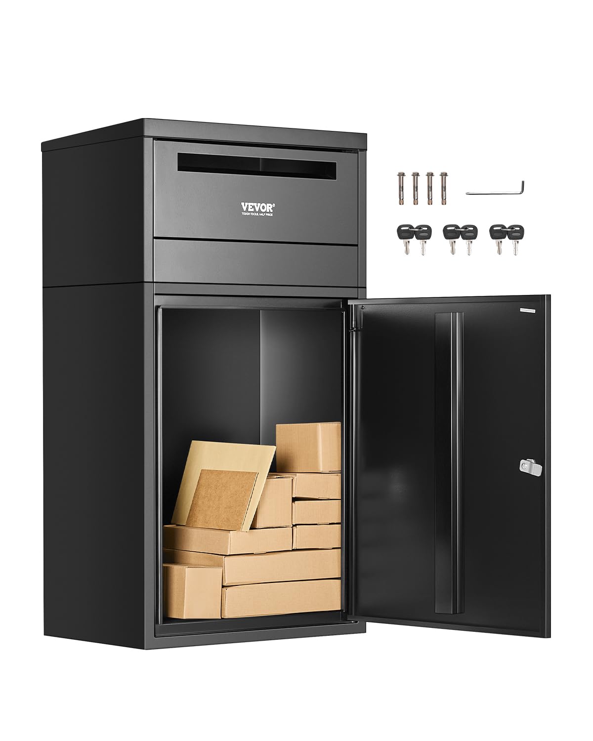 VEVOR Buzón de Correo para Paquetes de Exterior 500 x 325 x 909 mm Buzón con Cerradura de Acero Galvanizado con Diseño Antirrobo Resistente a la Intemperie para Hogar, Oficina, Porche, Negro