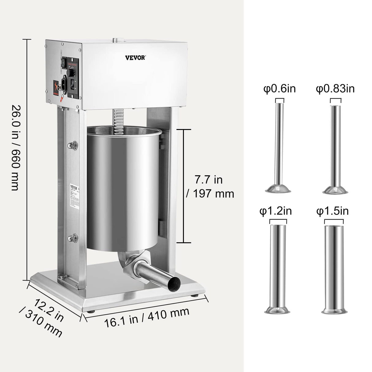 VEVOR Embutidora de Salchichas Electrico de Acero Inoxidable 10L,Máquina de Salchichas Embutidos Electrico 200W, Máquina para Hacer Salchichas con 4 Tubos para Salchichas