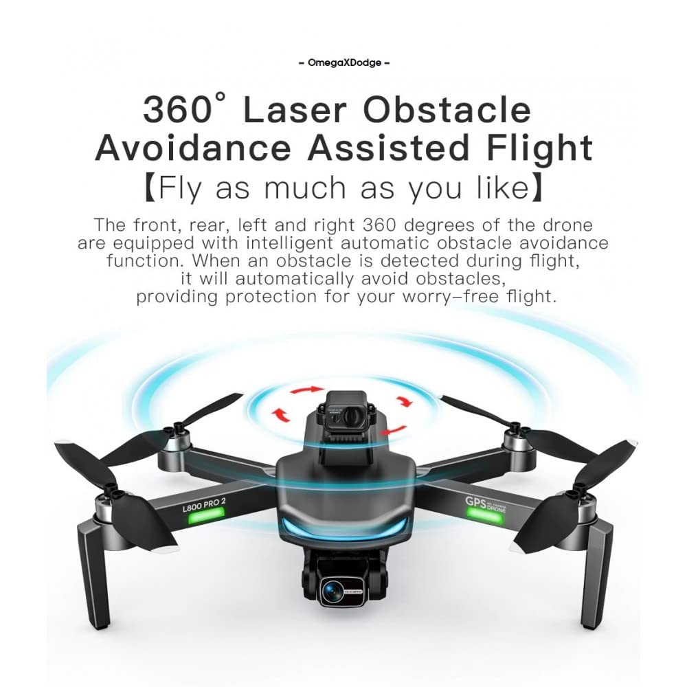 LUXWALLET Omega X Dodge, 45 km/h, dron GPS, Sensor para Evitar obstáculos, WiFi FPV de 5 GHz, Micro SD, 2 cámaras, cardán de 3 Ejes
