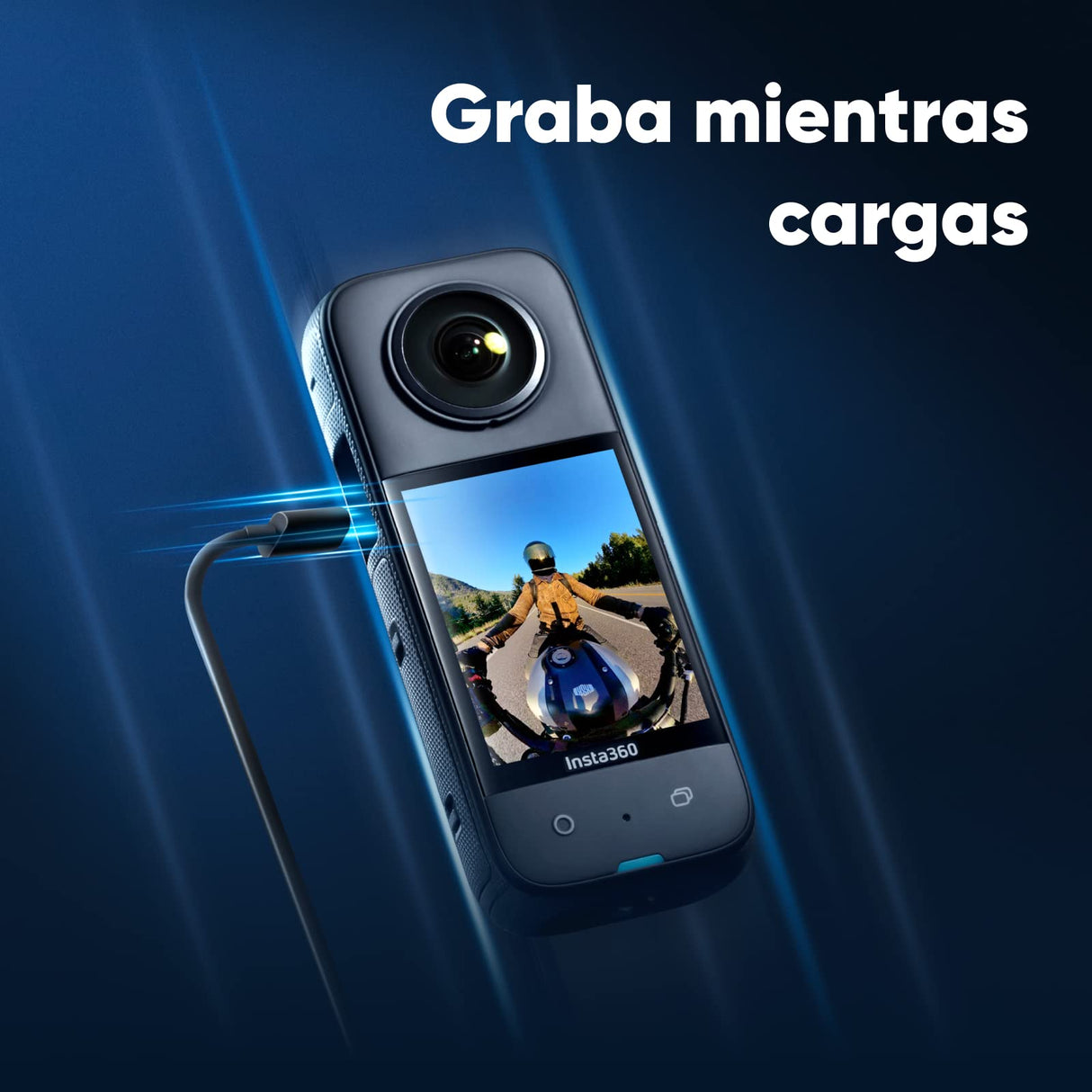 Insta360 X3 Kit Motero - Cámara de acción 360 Resistente al Agua, Sensor de 1/2", 5.7K 360, Fotos 72MP, estabilización, Pantalla táctil de 2.29", edición por IA, Live Streaming, Webcam