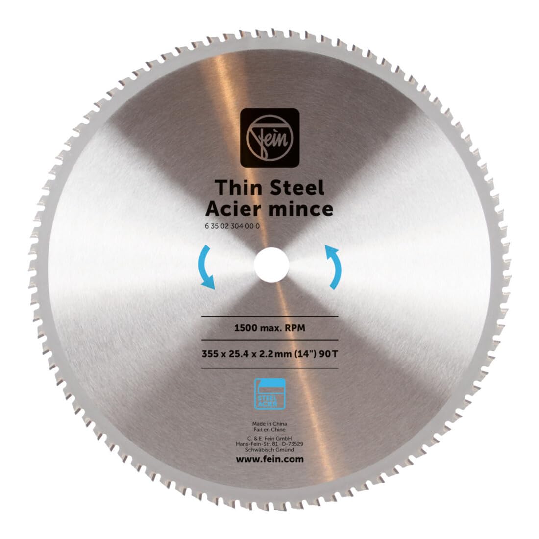 FEIN Hoja de sierra para acero plano para ingletadora MKAS 355 Ø 355 mm., 90 Dientes, Espesor 2,4 mm