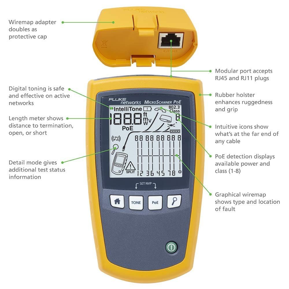 Fluke Networks comprobador MicroScanner PoE Kit Profesional