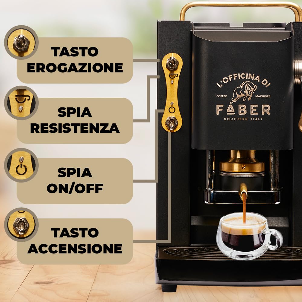 Máquina de café Faber Pro Total Deluxe acabados en latón a monodosis de papel Ese 44 mm