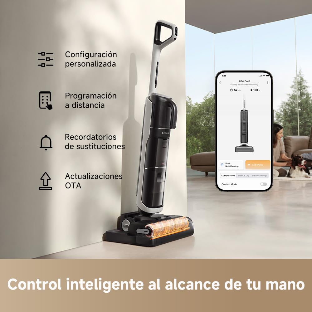 DREAME H14 Dual Aspirador en Seco y Húmedo 5 en 1, Solución de Limpieza con Proporción Inteligente, Se Puede Tumbar, Lavado del Cepillo a 60 °C en 5 min, 18.000 Pa de Succión, con Luz LED