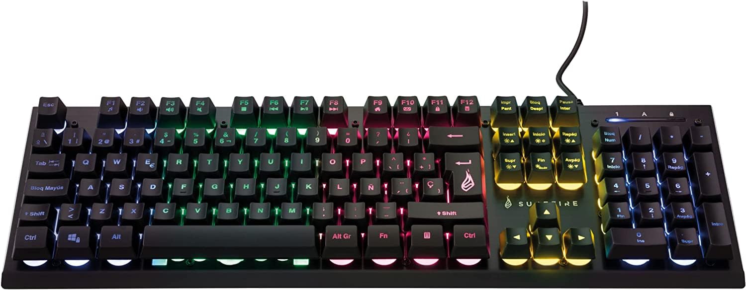 Surefire Kingpin X2 Teclado Gaming Español Gaming Multimedia Keyboard con Iluminación, Teclado RGB con Placa Frontal de Aluminio 25 Teclas Anti-Ghosting, Disposición Española QWERTY