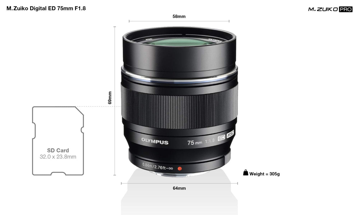 Olympus M.Zuiko - Objetivo digital ED 75 mm F1.8, longitud focal fija rápida, apto para todas las cámaras MFT (modelos olympus OM - D & Pen, serie G de Panasonic G), negro