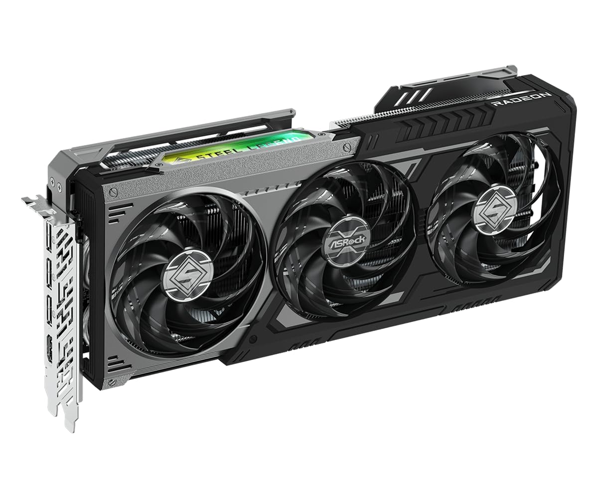 ASRock Radeon RX 9070 GRE Steel Legend Dark 12GB OC, AMD RDNA 4, 12GB GDDR6, PCIe 5.0, 3X Ventiladores, 0dB silencioso, sincronización policromada, 2920MHz Boost