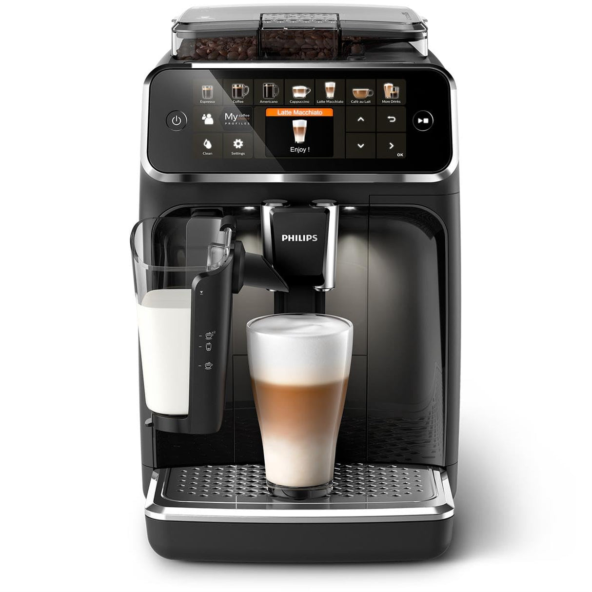 PHILIPS Serie 5400 Cafetera Superautomática - Sistema de Leche LatteGo, 12 Variedades de Café, Pantalla Intuitiva, 4 Perfiles de Usuario, Negro (EP5441/50)