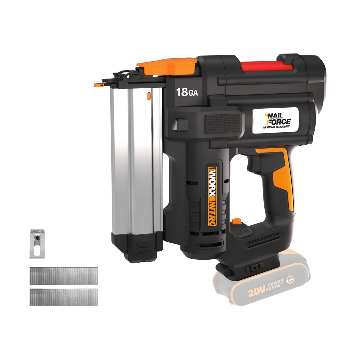 WORX Clavadora a batería 20V - 18GA PowerShare | WX842.9 | Clavos de 1,2mm y hasta 50mm de largo