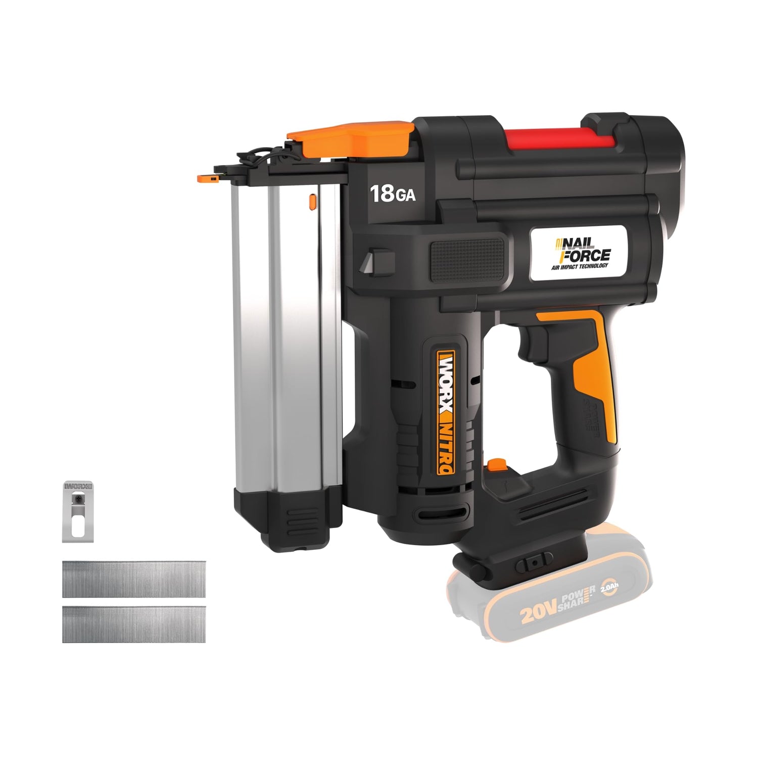 WORX Clavadora a batería 20V - 18GA PowerShare | WX842.9 | Clavos de 1,2mm y hasta 50mm de largo