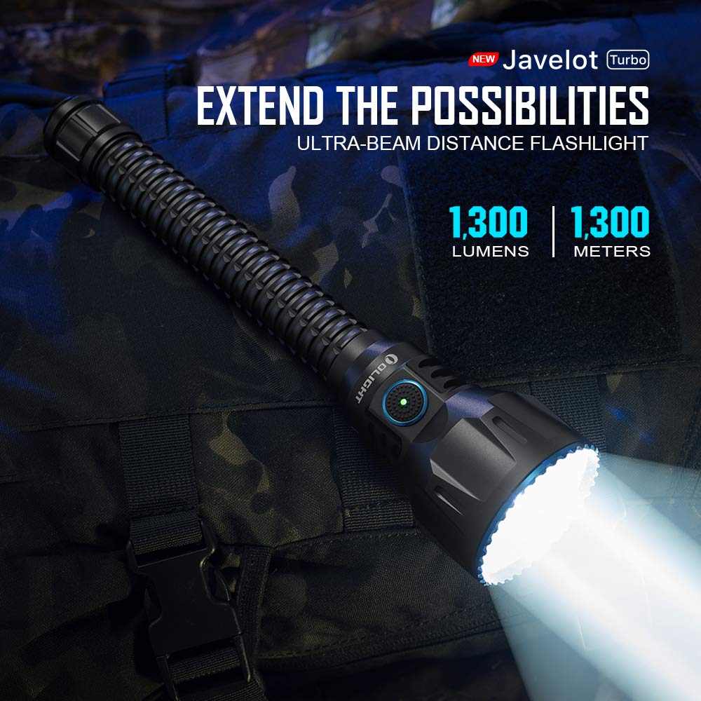 OLIGHT Javelot Turbo Linterna Táctica Lámpara Potente Max 1300 Lúmenes,1300 Metros,Linterna LED Alta Potencia USB Recargable Linterna Largo Alcance Ideal para Caza, Búsqueda y Rescate