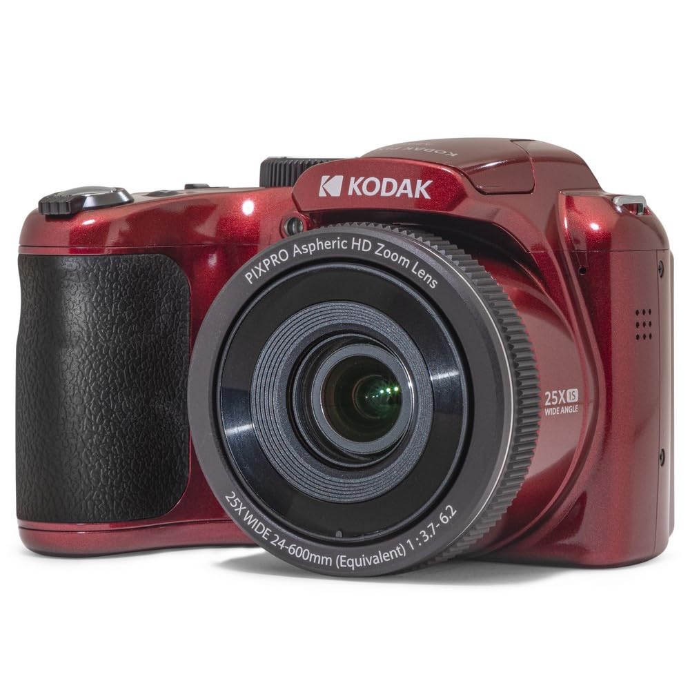 KODAK Pixpro Astro Zoom AZ255 - Cámara Digital Bridge 16 MP, Zoom Optico 25X, Video HD 1080p, Gran Angular 24 mm, Estabilizador Optico de Imagen, Pantalla LCD 3", Pilas AA - Rojo
