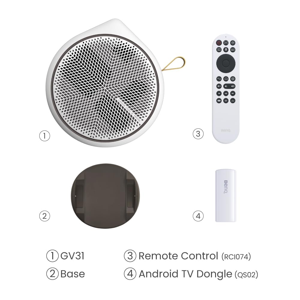 BenQ GV31 Proyector portátil para Techo 1080p LED, ángulo Giratorio, Android TV, 16 W Blanco