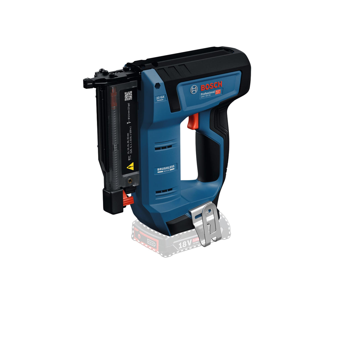 Clavadora para madera a batería GNH 18V-35 con Bosch Professional 18V System (bajo retroceso, motor Brushless sin escobillas, incl. gancho para el cinturón)