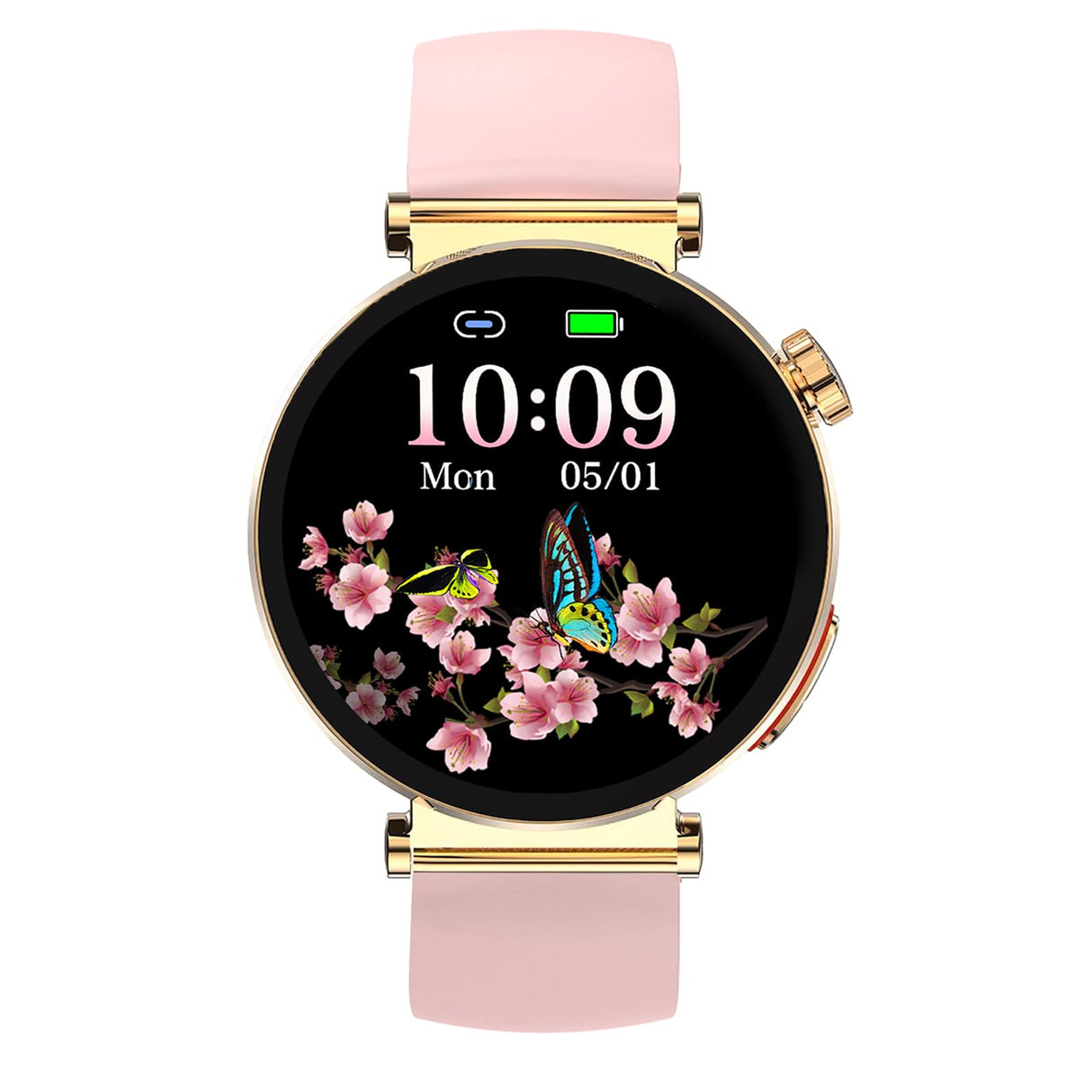 Knauermann Neo 2 (2025) – Oro Redondo – Reloj Salud Smartwatch – ECG – Función HRV – BT Bluetooth – Apnea del sueño – Presión Arterial – Correa de Silicona Rosa, Durchmesser: 40 mm; Dicke:,
