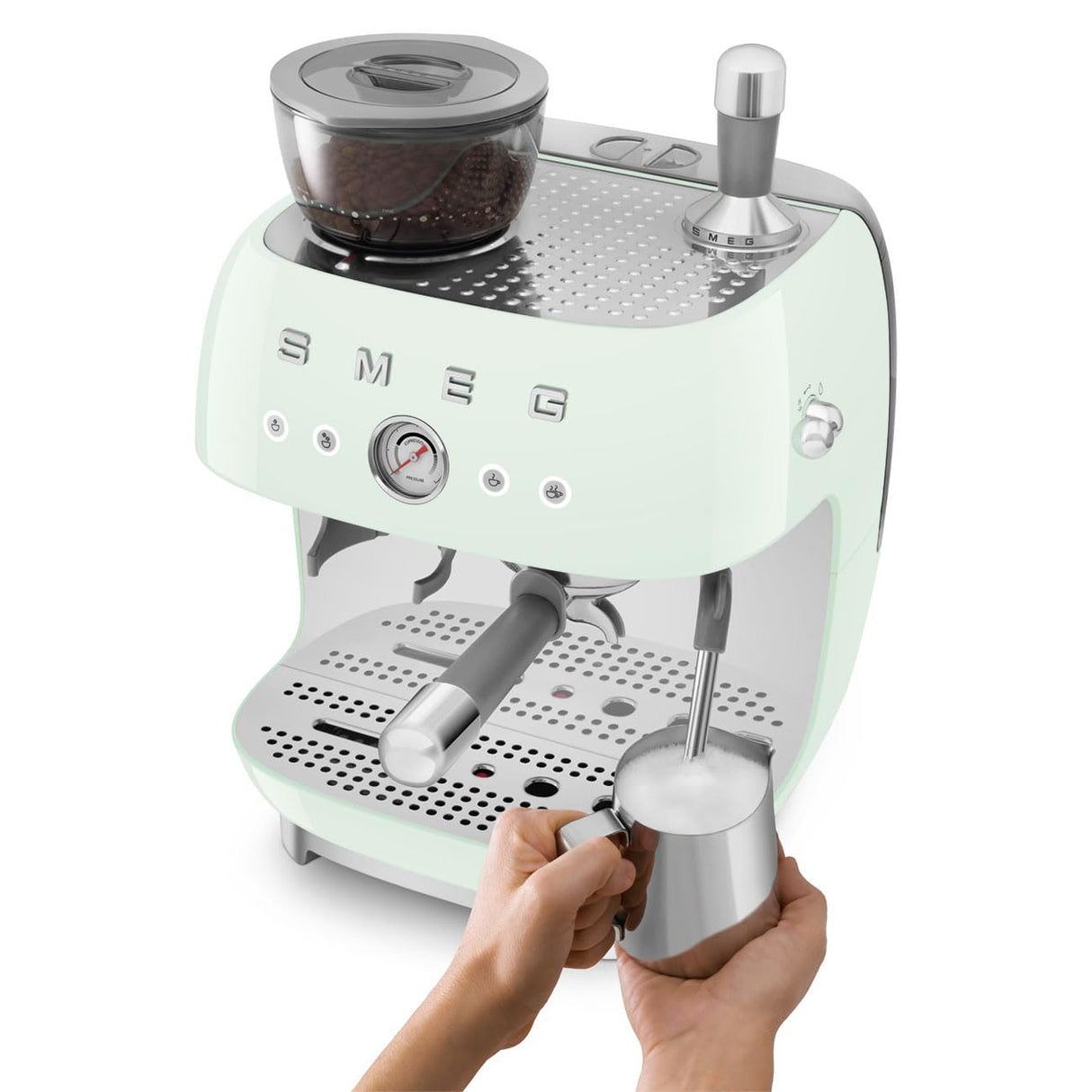 SMEG EGF03PGEU Cafetera Espresso con Molinillo, Plastic, Verde Pastel