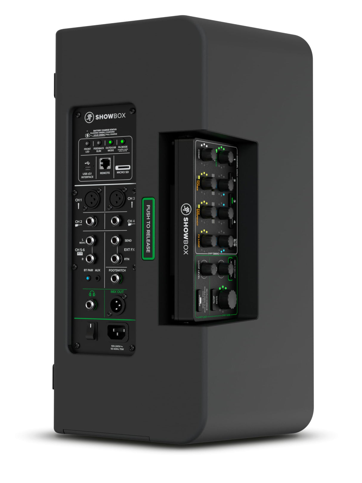 MACKIE ShowBox Equipo para actuaciones todo en uno alimentado por batería con control de mezcla Breakaway