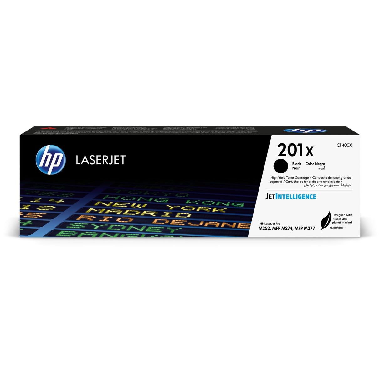HP 201X CF400X, Negro, Cartucho Tóner Original, de 2.800 páginas, para impresoras HP Color LaserJet Pro serie 252, 274 y 277