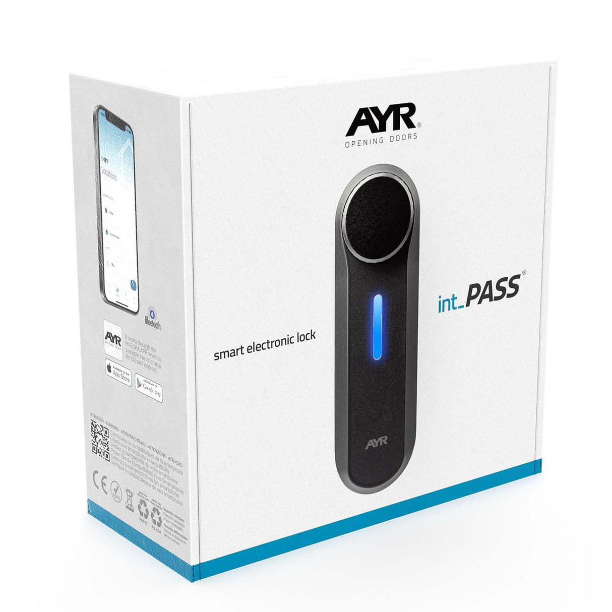 int_PASS de AYR, Smart Lock para puerta de entrada. Made in SPAIN. Acceso seguro y remoto sin llaves. Auto instalación. Cerradura electrónica acabado blanco mate.