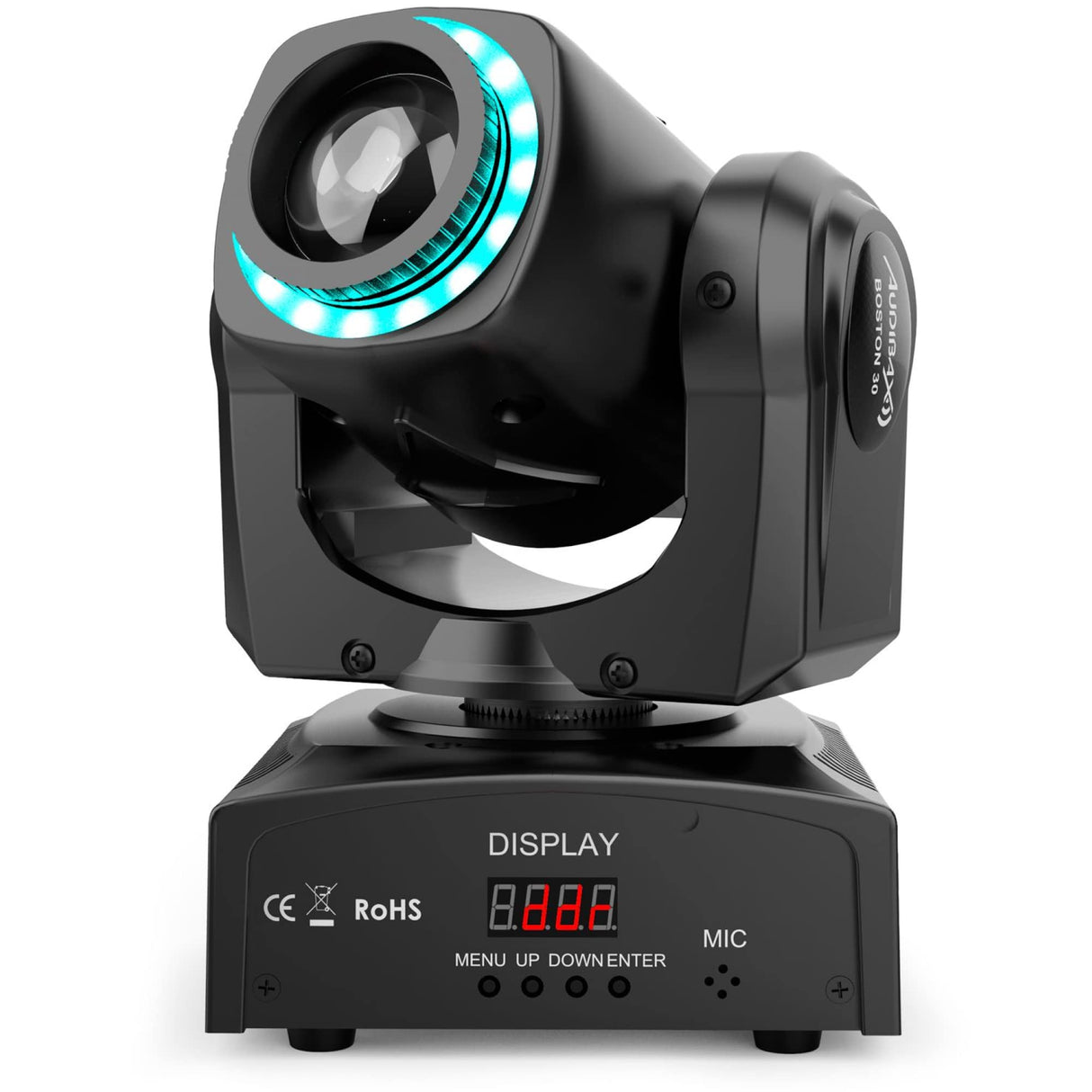 Audibax Boston 30 - Cabeza Móvil para Discoteca Con Anillo LED - Luces DJ - Foco Profesional Móvil - Cuenta Con 1 Luz de 30W y Anillo de Colores - Flash Discoteca