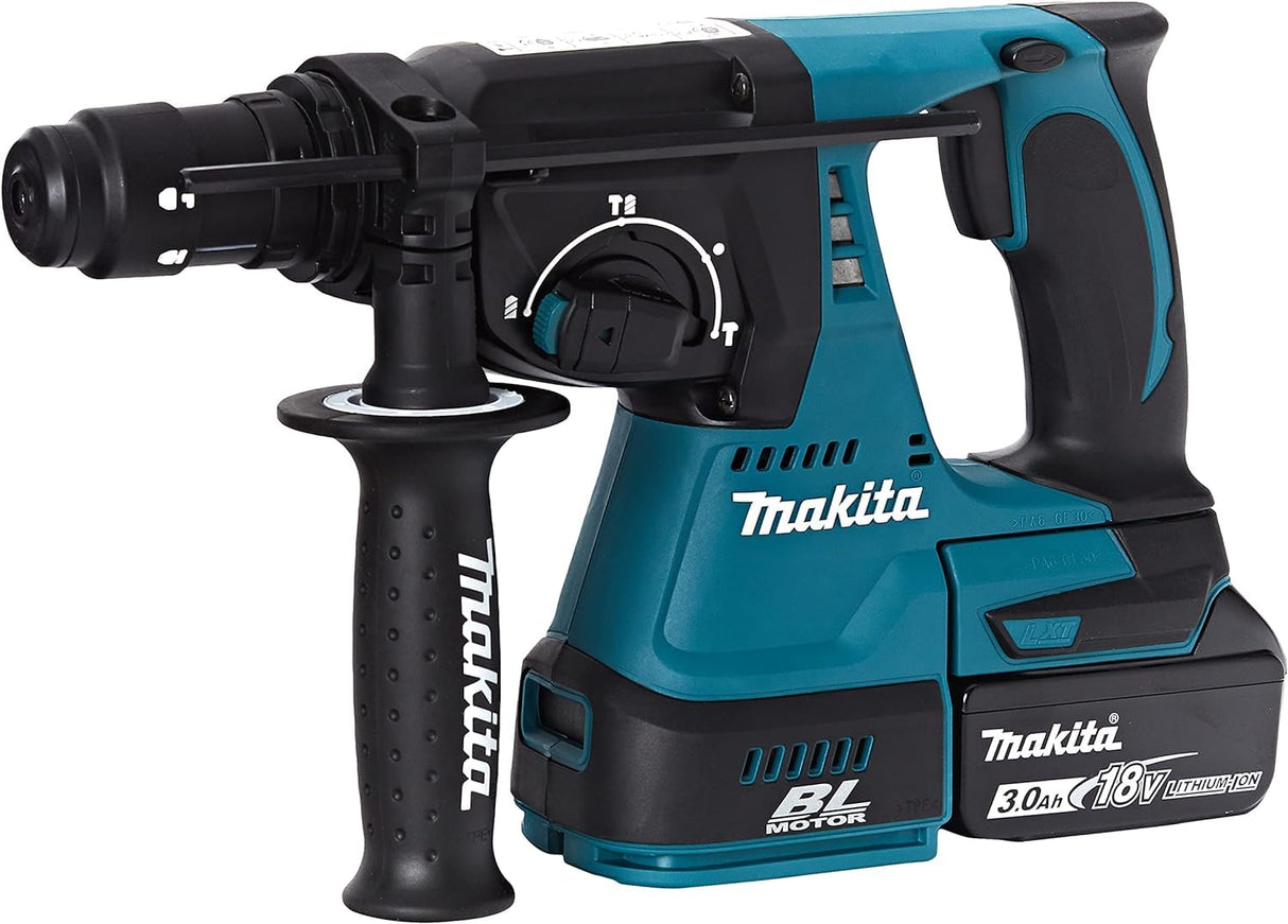 Makita dhr243 - Perforadora de cinceladora inalámbrica (18 V/2 x 3,0 Ah, batería y cargador en estuche Makpac - dhr243rfj