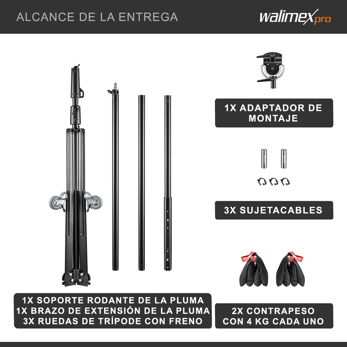 Walimex Pro - Soporte Tipo Jirafa con contrapeso para fotografía, negro