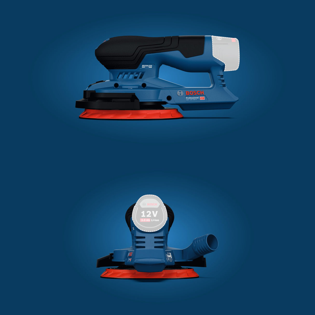 Lijadora excéntrica a batería Bosch Professional 12V GEX 12V-150-3 (incl. plato de lija, hoja de lija, anillo protector, saco para polvo, L-BOXX 162)
