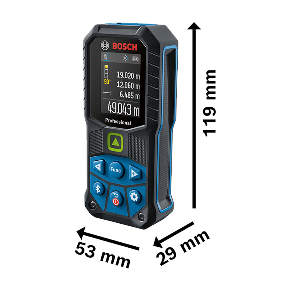 Bosch Professional medidor láser GLM 50-27 CG (láser verde, alcance: hasta 50 m, robusto, IP65, transferencia de datos mediante Bluetooth, 2 pilas AA, correa de sujeción, estuche)