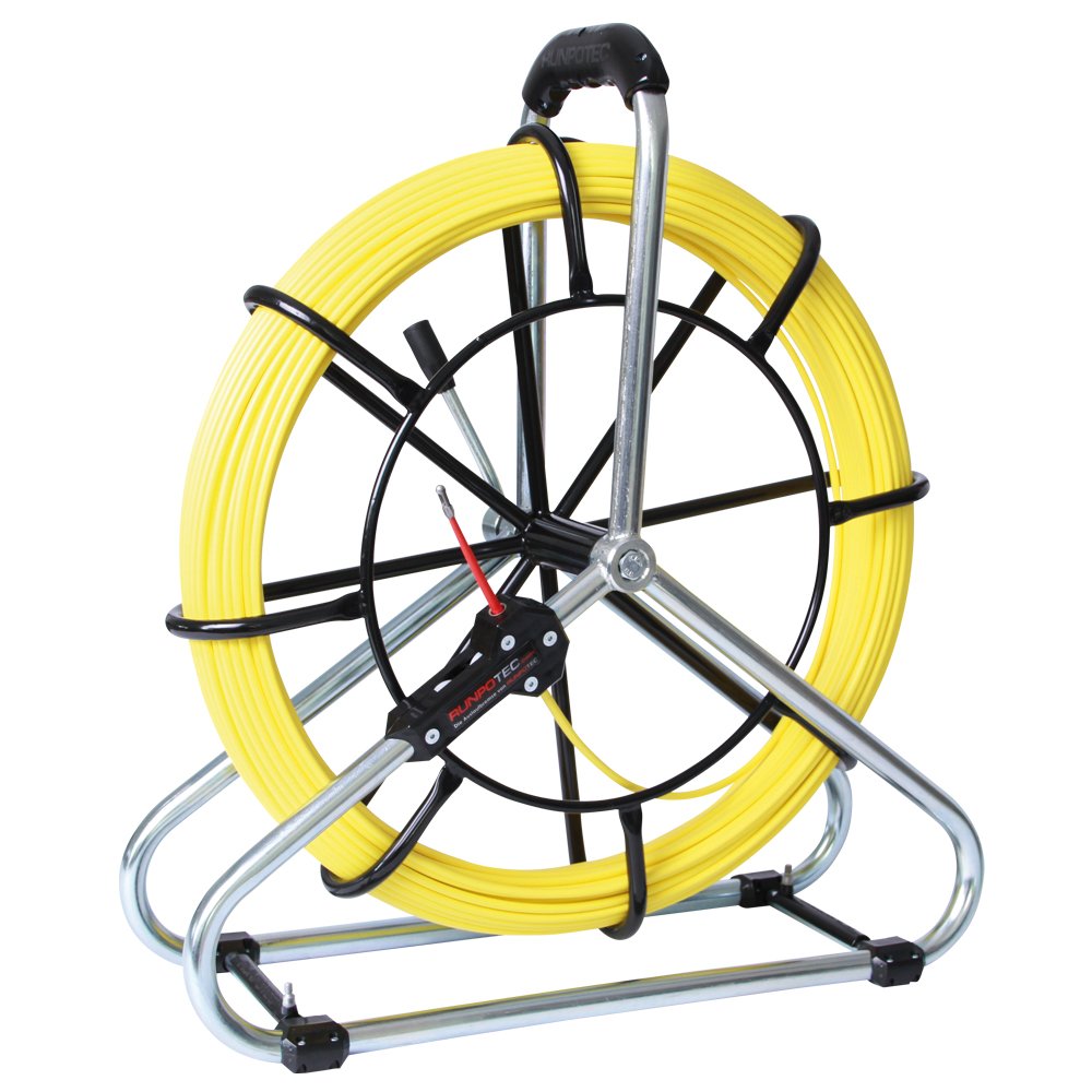 Runpotec Guia Pasacables profesional de fibra de vidrio de 80 m, diámetro varilla 6 mm, Version Standard-Set con carrete de acero, ref. 10066
