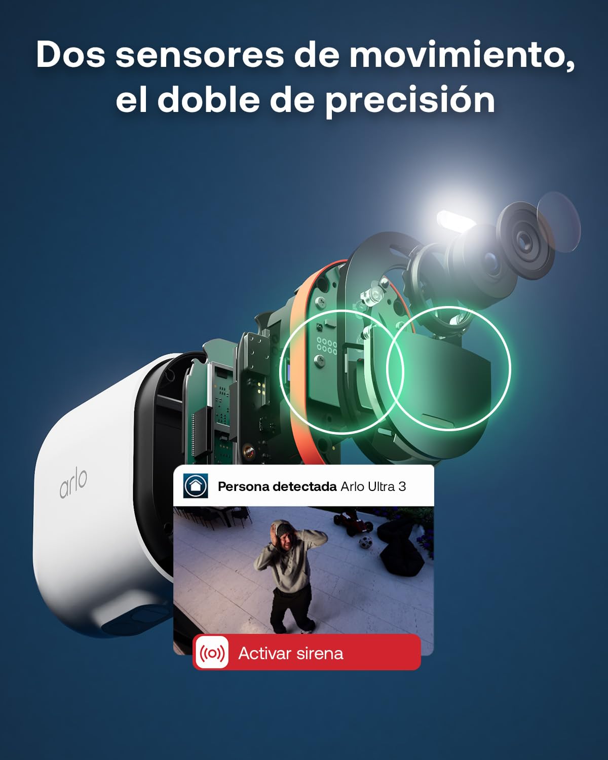 Arlo Ultra 3, Cámara de Vigilancia Exterior WiFi 4K UHD, Reconocimiento por IA, Vsión Nocturna a Color, Audio bidireccional, Funciona con Alexa, Prueba de Secure App incluida, 4 Cámaras + Smarthub