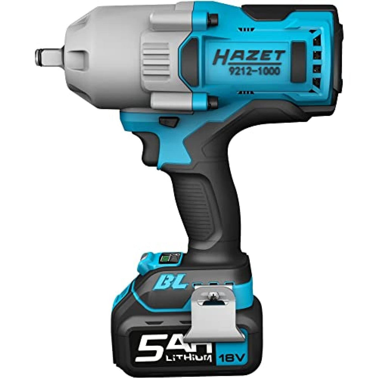 HAZET 9212-1000/3 - Llave de impacto inalámbrica (12,5 mm (1/2"), potencia de liberación máxima: 1400 Nm, incluye cargador y batería de 5 Ah