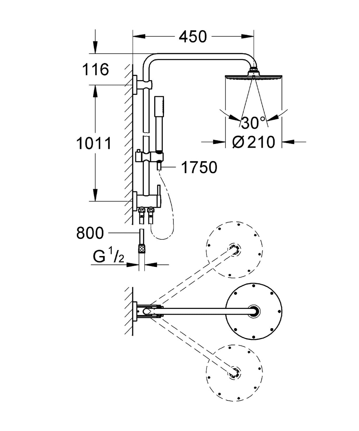 Grohe Rainshower System - Sistema de ducha con inversor para montaje en pared 210 mm Ref. 27058000