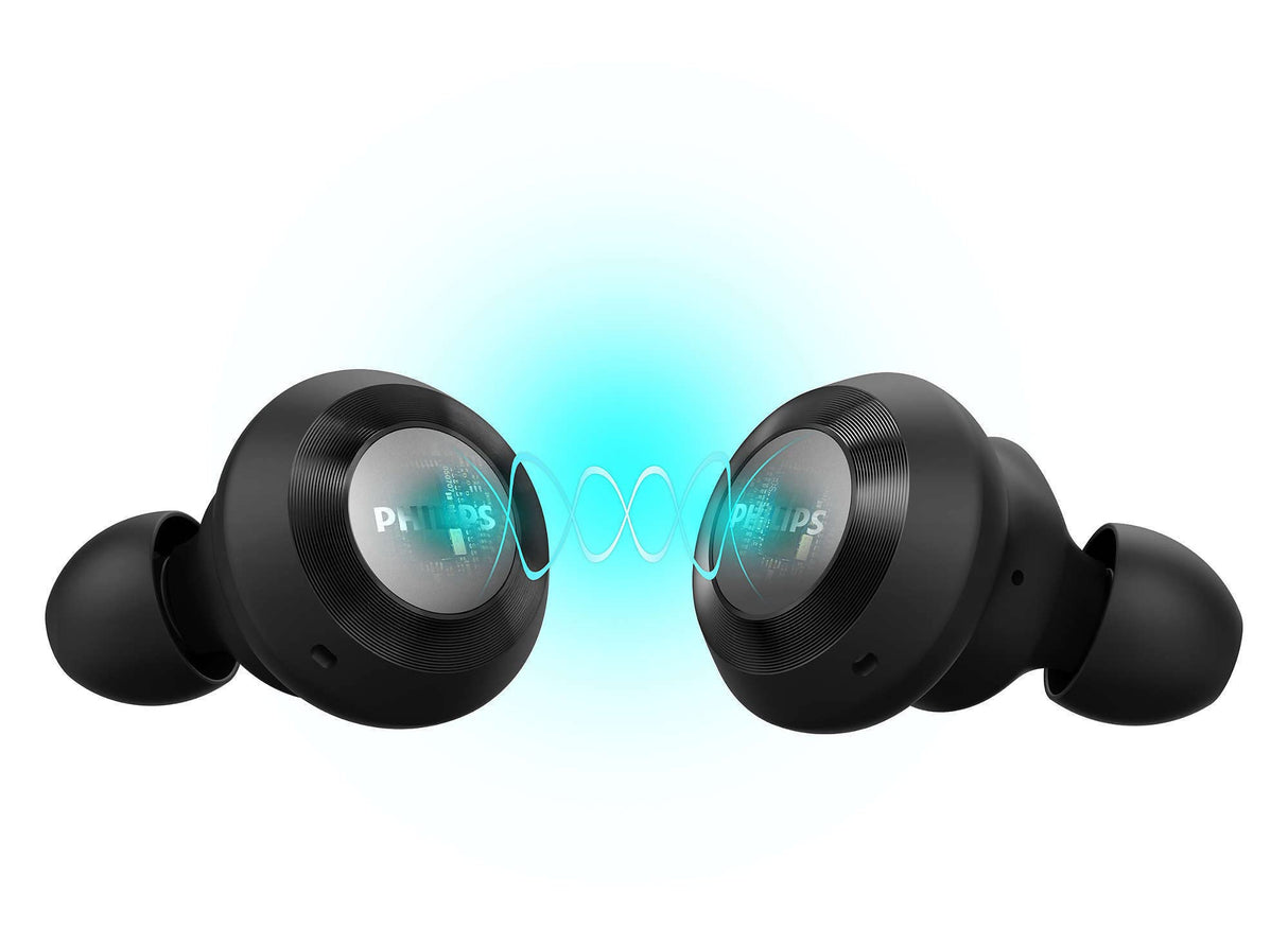 Philips T8505BK/00 Auriculares Intrauditivos Inalámbricos (Reducción de Ruido Activa Híbrida, Micrófonos Duales, Controlador Neodimio 13 mm, Asistente de Google, Carga Rápida) Negro, Modelo 2020/2021