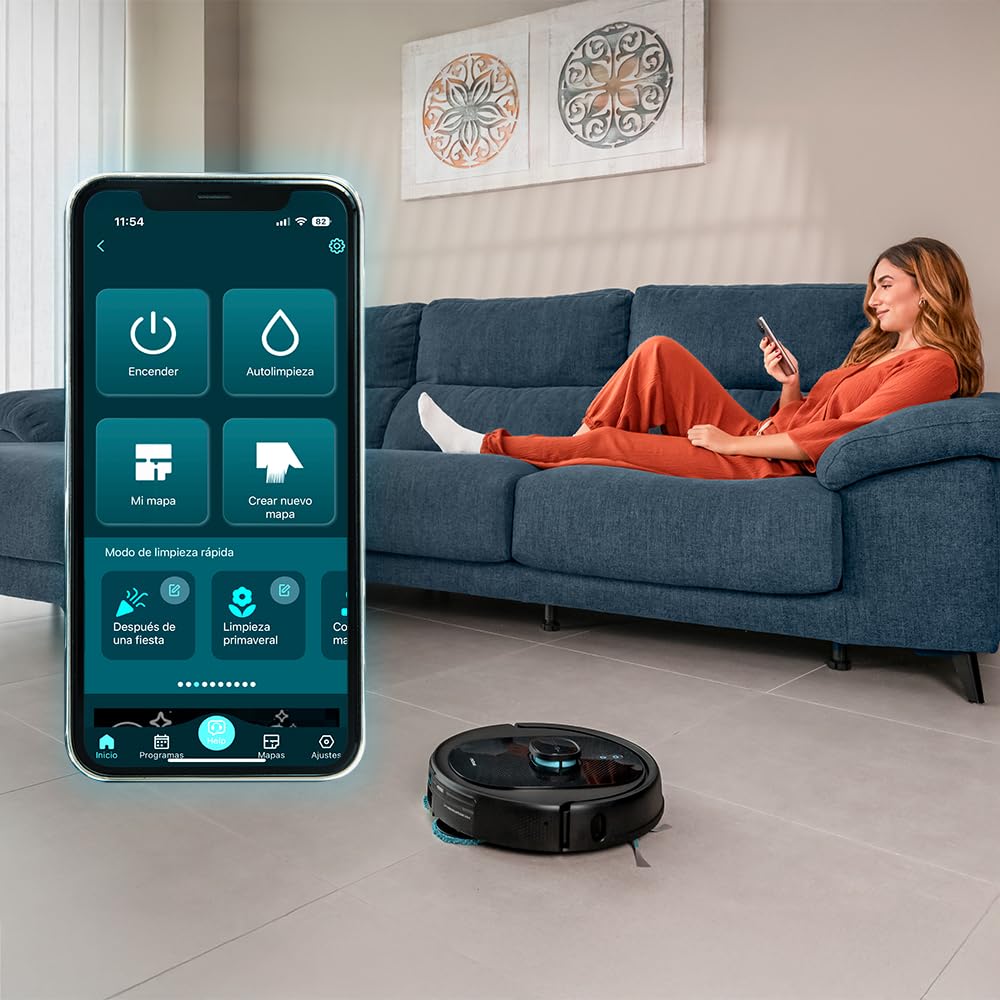 Cecotec Robot Aspirador Base Autovaciado Conga 9590 Spin Revolution Ultra Power Home. Navegación Láser, 10000Pa, App, Autonomía 240min, Mopas Giratorias. Cepillo de Silicona Mascotas