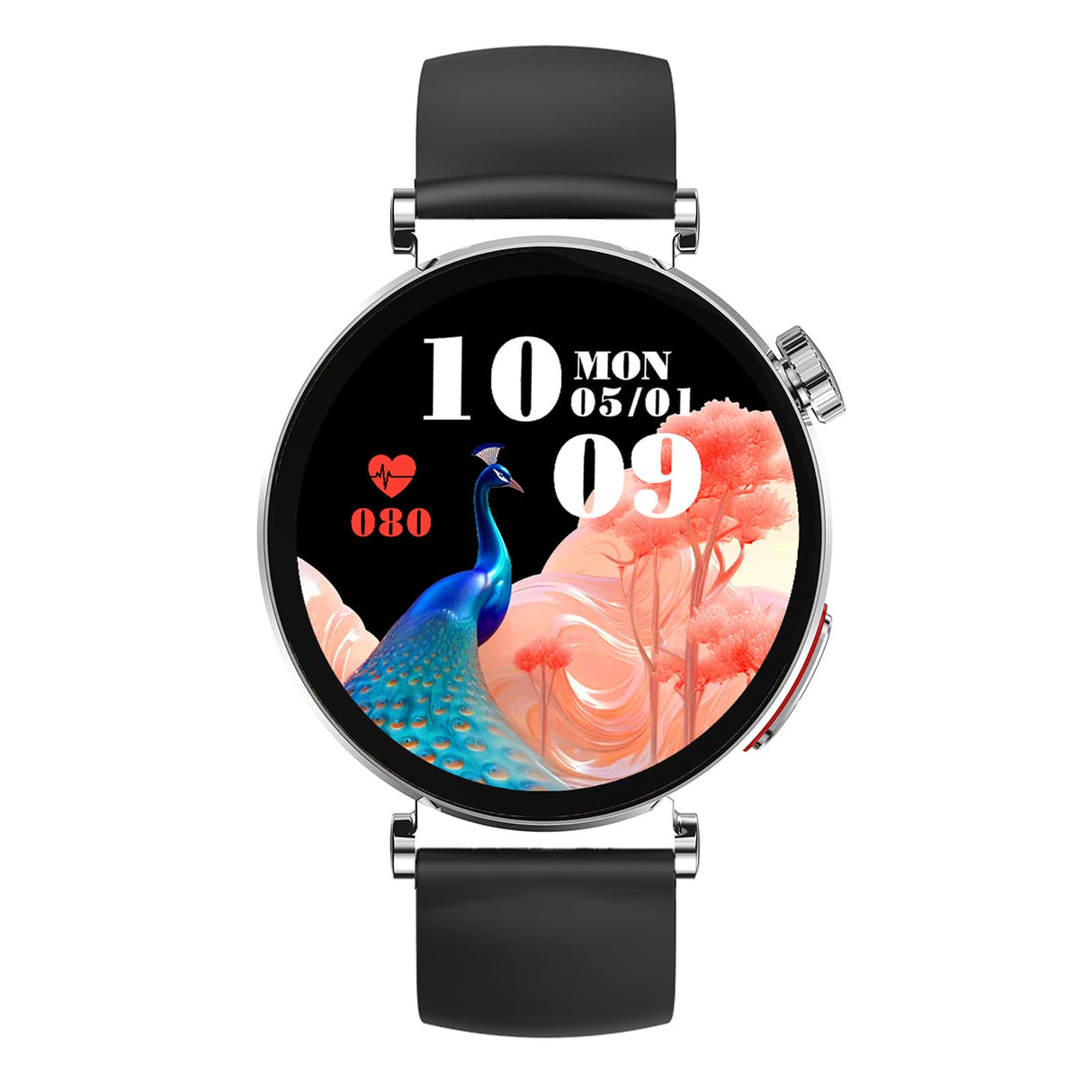 Knauermann Neo 2 (2025) - Plata Redondo - Reloj de Salud Smartwatch - ECG - Función HRV - Bluetooth BT - Apnea del Sueño - Presión Arterial - Banda de Silicona Negro, Durchmesser: 40mm; Dicke: 10,9mm