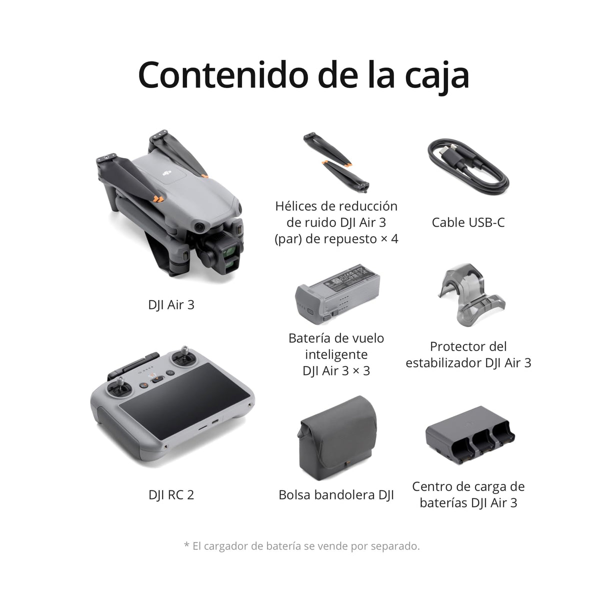 DJI Pack Air 3 Vuela Más con DJI RC 2 (control remoto con pantalla), dron con doble cámara 4K HDR con gran angular y teleobjetivo medio, 46 min de tiempo máx. de vuelo, O4, dos baterías adicionales