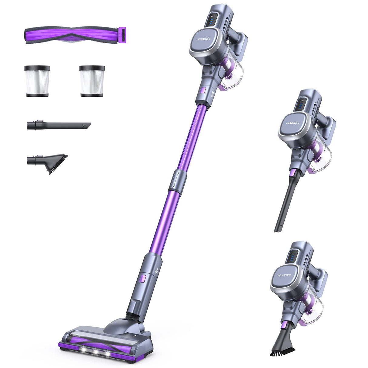 Lubluelu Aspirador Sin Cable 27000pa 235W, Escoba Eléctrica Sin Cable, 50min Autonomía Aspirador con Cepillos Anti Enredo y 2 Filtros, para Suelos Duros Alfombras Pelo de Animal