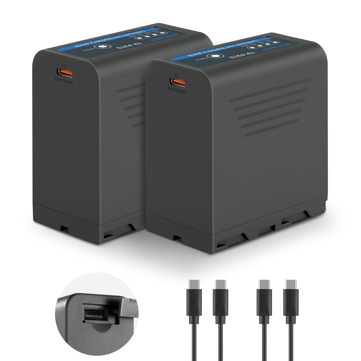 NEEWER BÁSICO 2 Pack NP-F970 7800mAh Baterías Repuesto NP-F Batería Recargable para Sony FX3/FX30/A7, para Canon R5, para Nikon Z8, 20W Tipo C PD Carga Rápida para Videocámara Monitor Luz LED, TP-F970