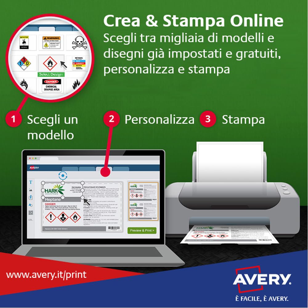 Avery España L6009-100, Etiquetas adhesivas plateadas resistentes intemperie y agua, 45,7x21,2mm, caja de 4800 etiquetas