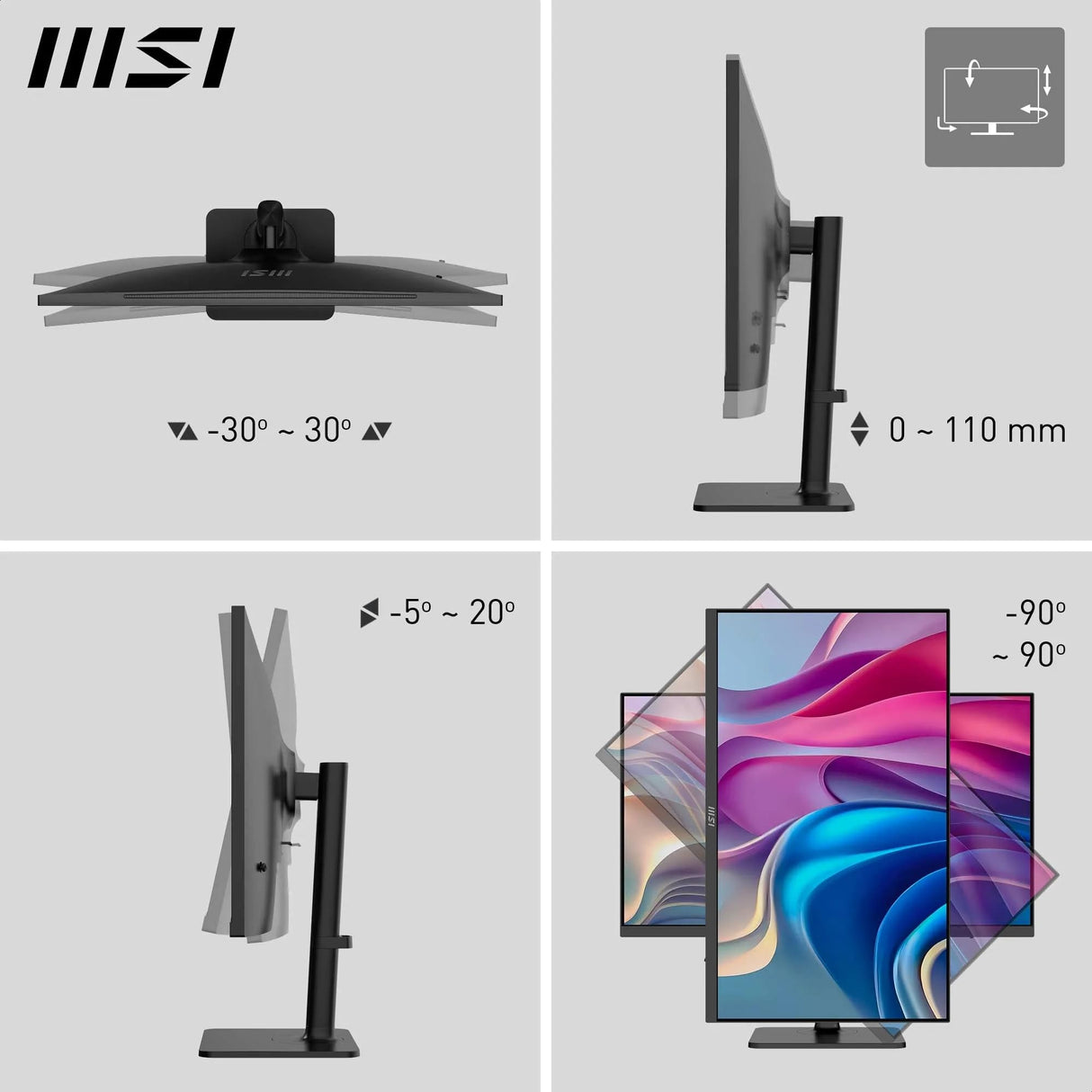 MSI Modern MD272UPHG 27-Inch UHD Office Monitor - 3840 x 2160 IPS Panel, 60Hz, Eye-Friendly Screen, VESA Mountable, 4-Way Adjustable - HDMI 2.0b, DisplayPort 1.4a, Type-C, USB-B, USB-A