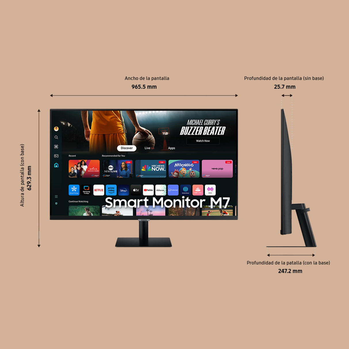 SAMSUNG LS43DM702UUXEN - Smart Monitor M7 de 43" UHD (3840 x 2160, 16:9, 60Hz, 4ms, Modo Eye Saver, Flicker Free, Negro, Versión 2024), Negro, Versión 2024
