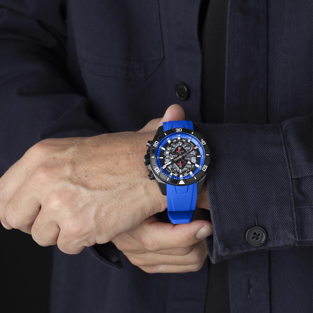 Lotus Reloj Hombre 18945/2 Vortex Caja de Acero Inoxidable 316l Negro Correa de Caucho Azul