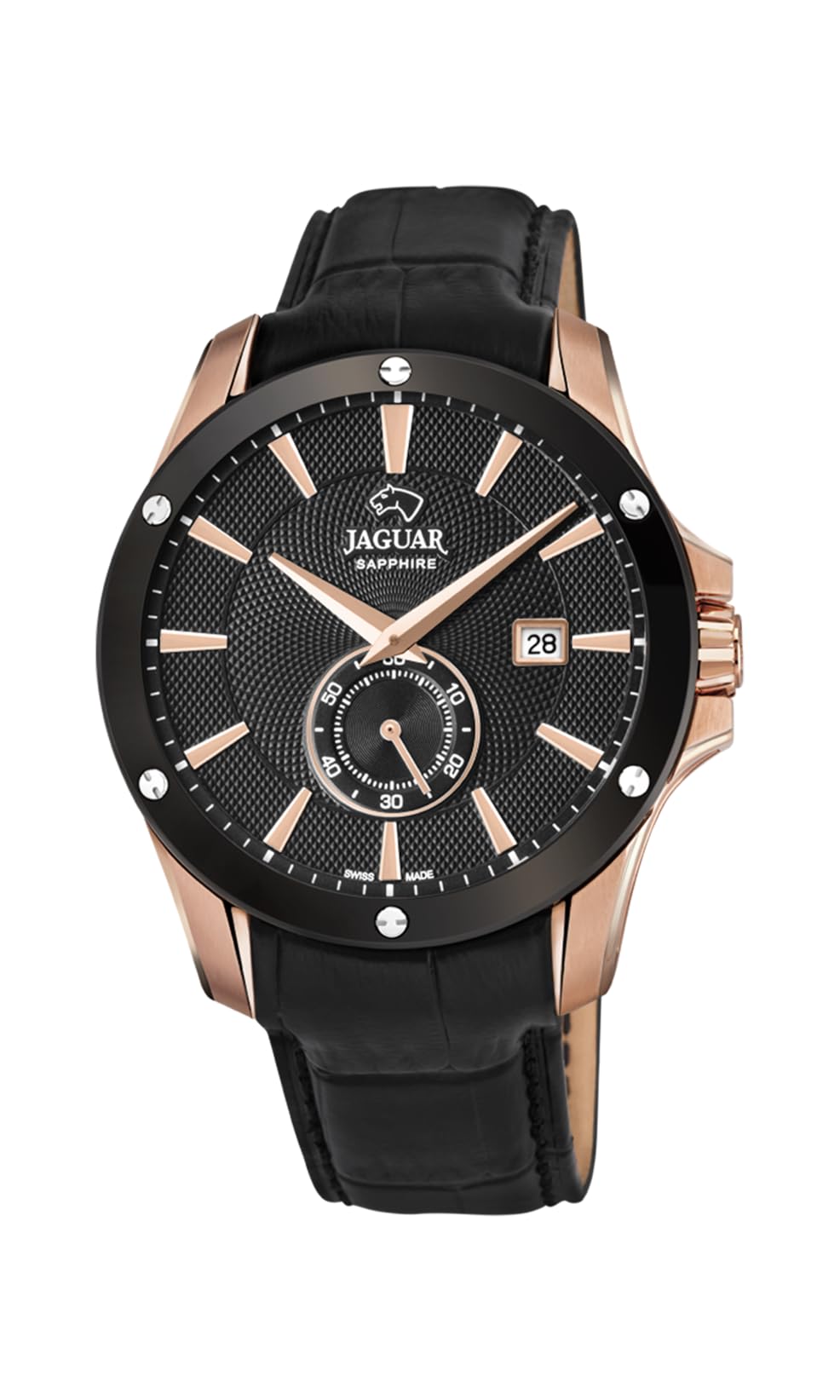 JAGUAR Reloj Hombre J882/1 Acamar Caja de Acero Inoxidable 316l Rosa Correa de Cuero Negro