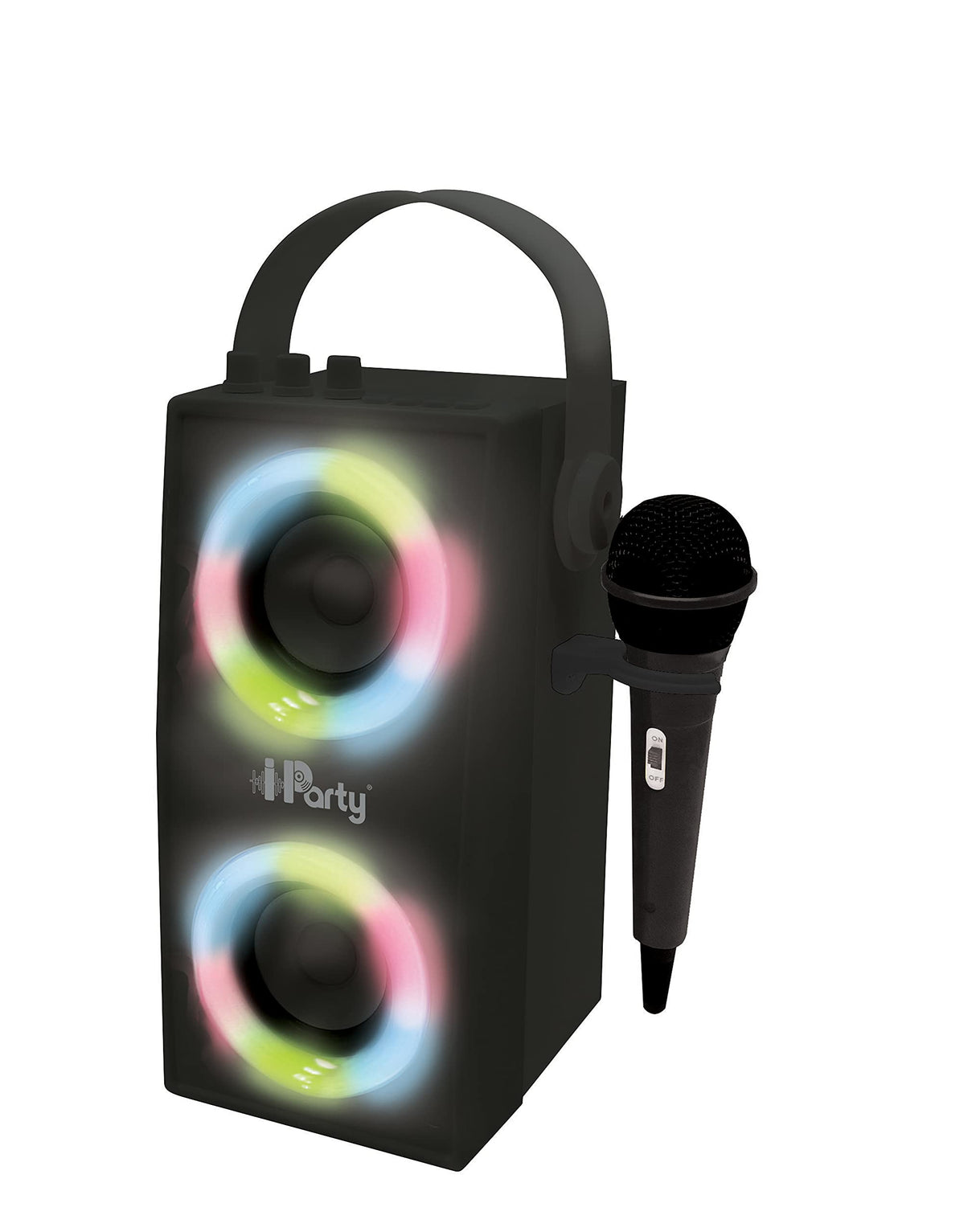 LEXIBOOK, iParty, Altavoz Luminoso Bluetooth portátil con micrófono, Efectos de luz, Karaoke, inalámbrico, USB, Tarjeta SD, batería Recargable, Negro, BTP180BKZ