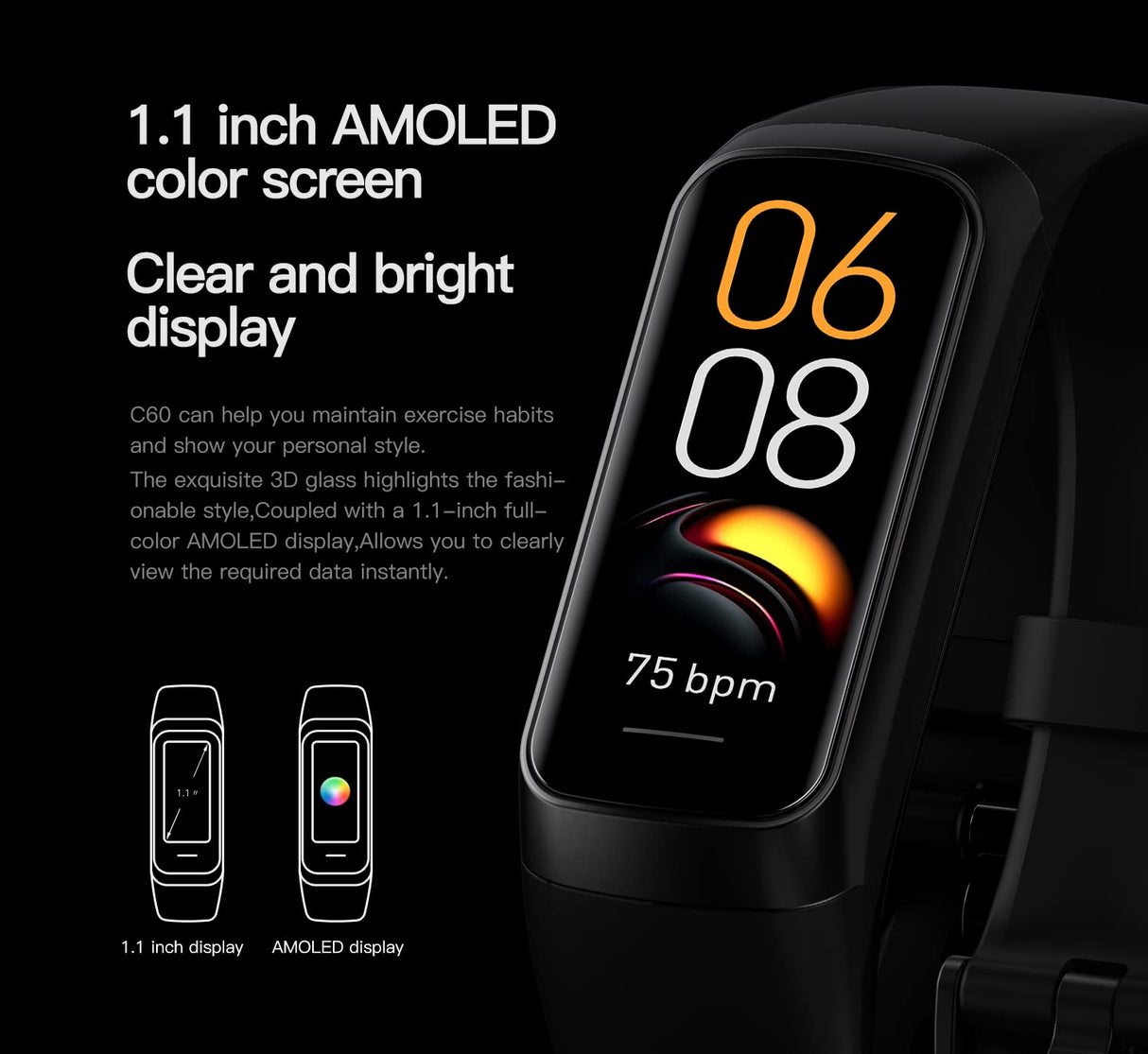 Varias Funciones Fitness Tracker Compatible con Android e iOS, GPS Smartwatch Detección de oxígeno en Sangre, Pink C60