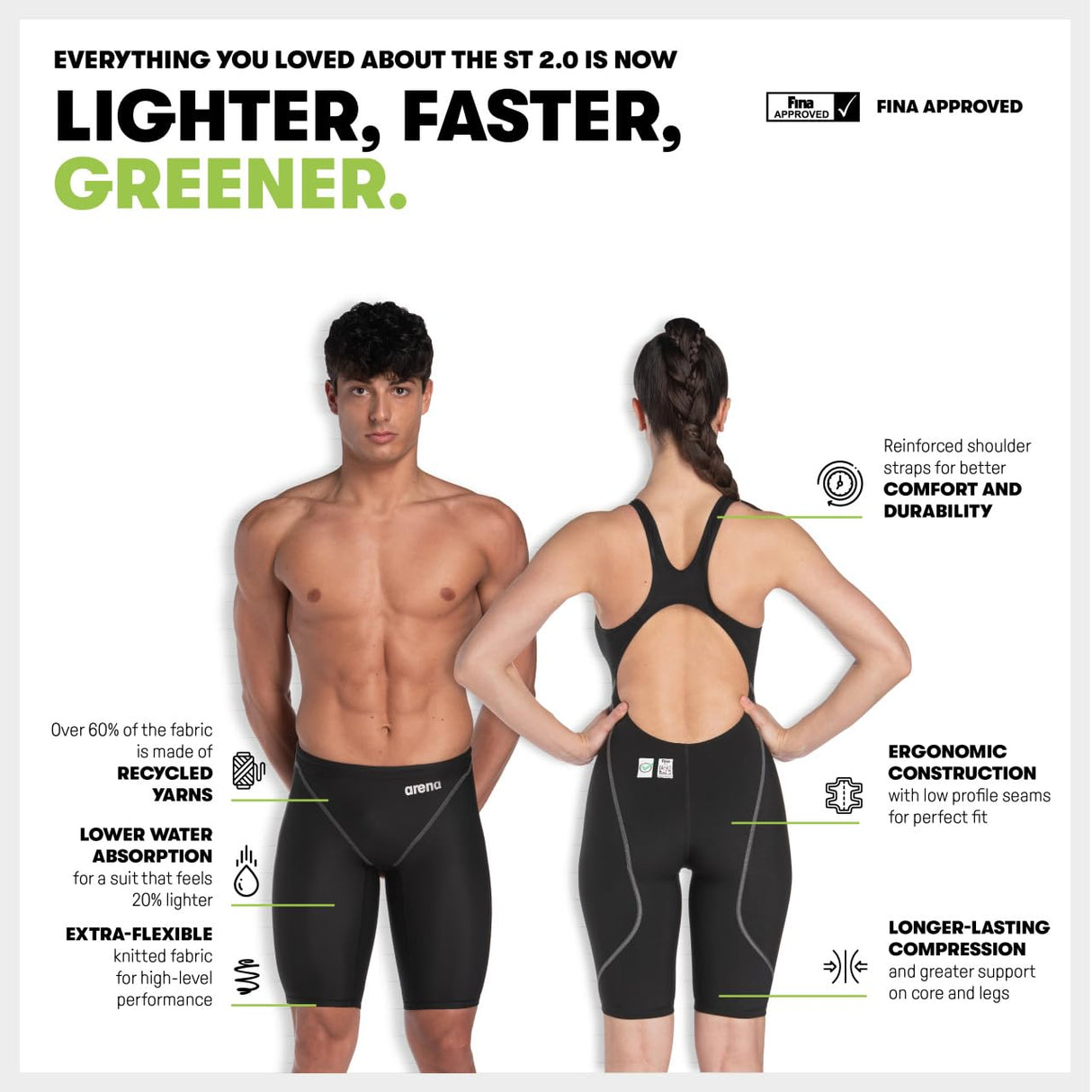 Arena Bañador de Una Pieza para Niña Powerskin ST Next, Bañador de Competición Homologado por Fina, Bañador de Tejido Reciclado, Bañador de Una Pieza Forrado para Niña con Tirantes Reforzados