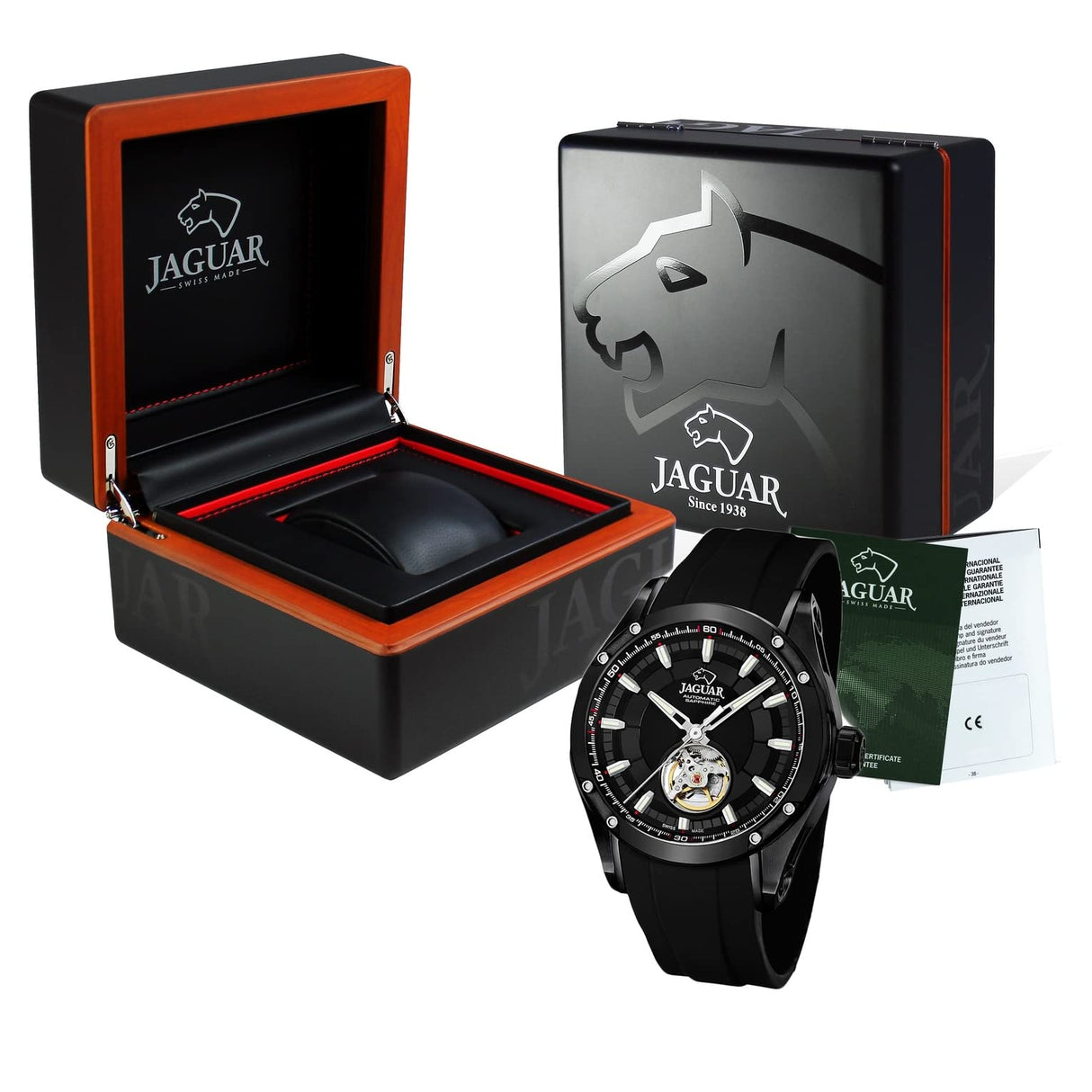JAGUAR Reloj Modelo J813/1 de la colección AUTOMATICO, Caja de 45 mm Correa de Caucho Negro para Caballero