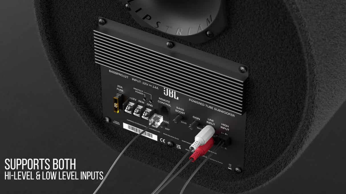 JBL BassPro Tube 12 Subwoofer Activo Coche de 30 cm, Bassbox de Tubo con Amplificador 450W máx de Clase D, Potente Amplificación de Graves, Puerto de Deslizamiento de Graves Bajos, Mando a Distancia
